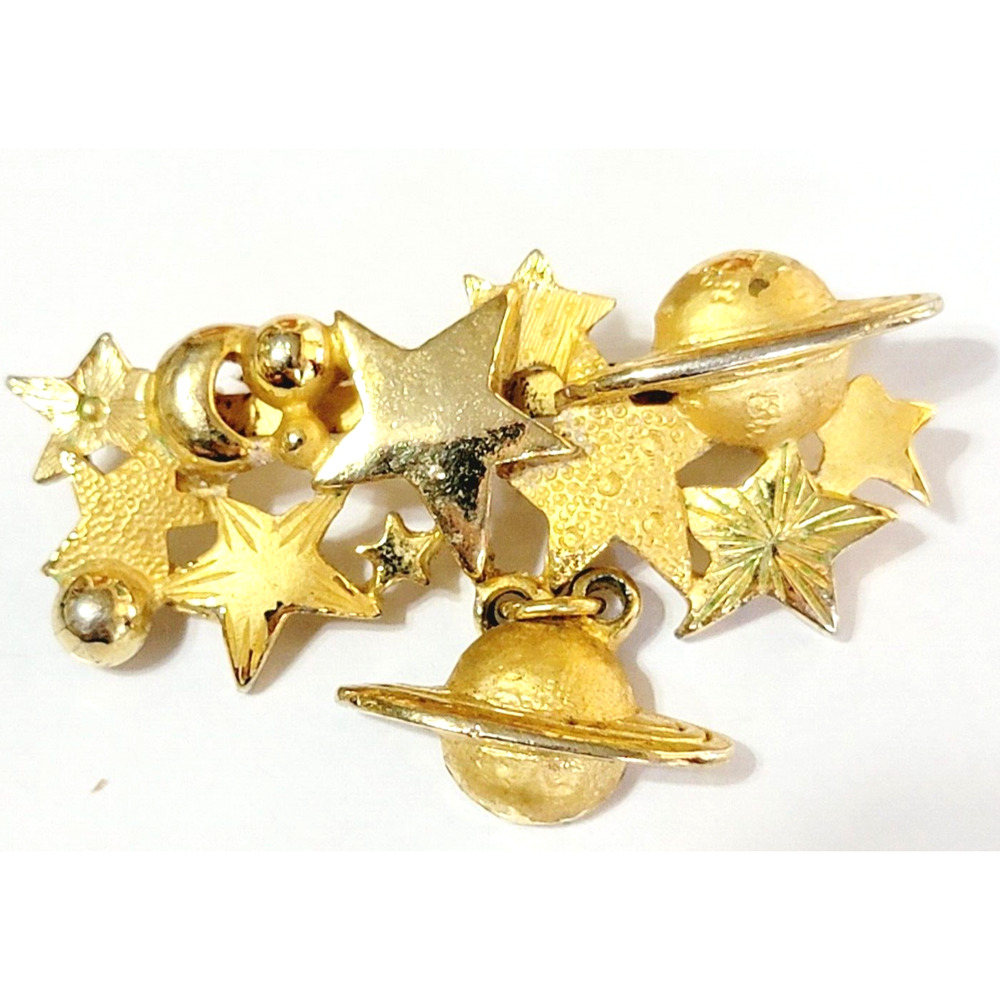 Vintage Torino Celestial Brooch Pin Stars Planets Gold-tone Designer go-34